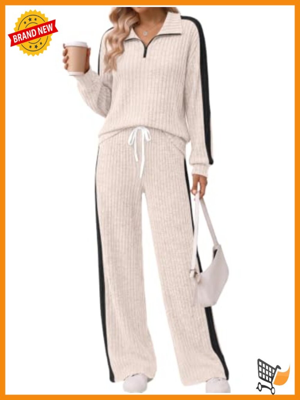 Women's Two Piece Lounge Set Quarter Zip Top Wide Leg Pants